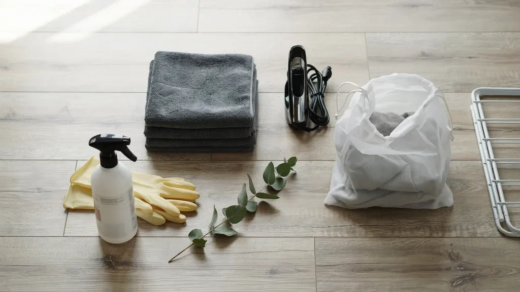 Cleaning supplies needed for washing blackout curtains safely.