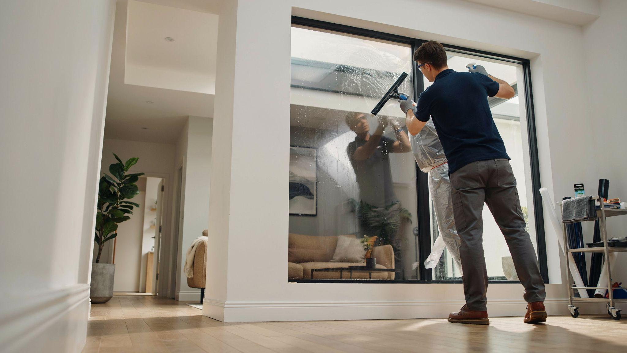 Professional applying window tint film for smooth and accurate installation.