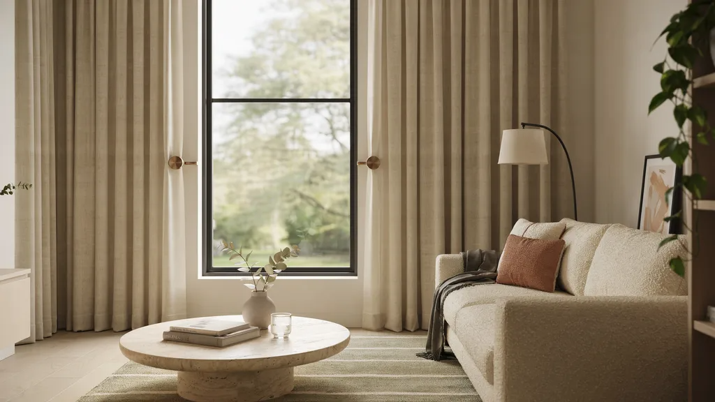 Modern magnetic curtain tie backs holding curtains neatly