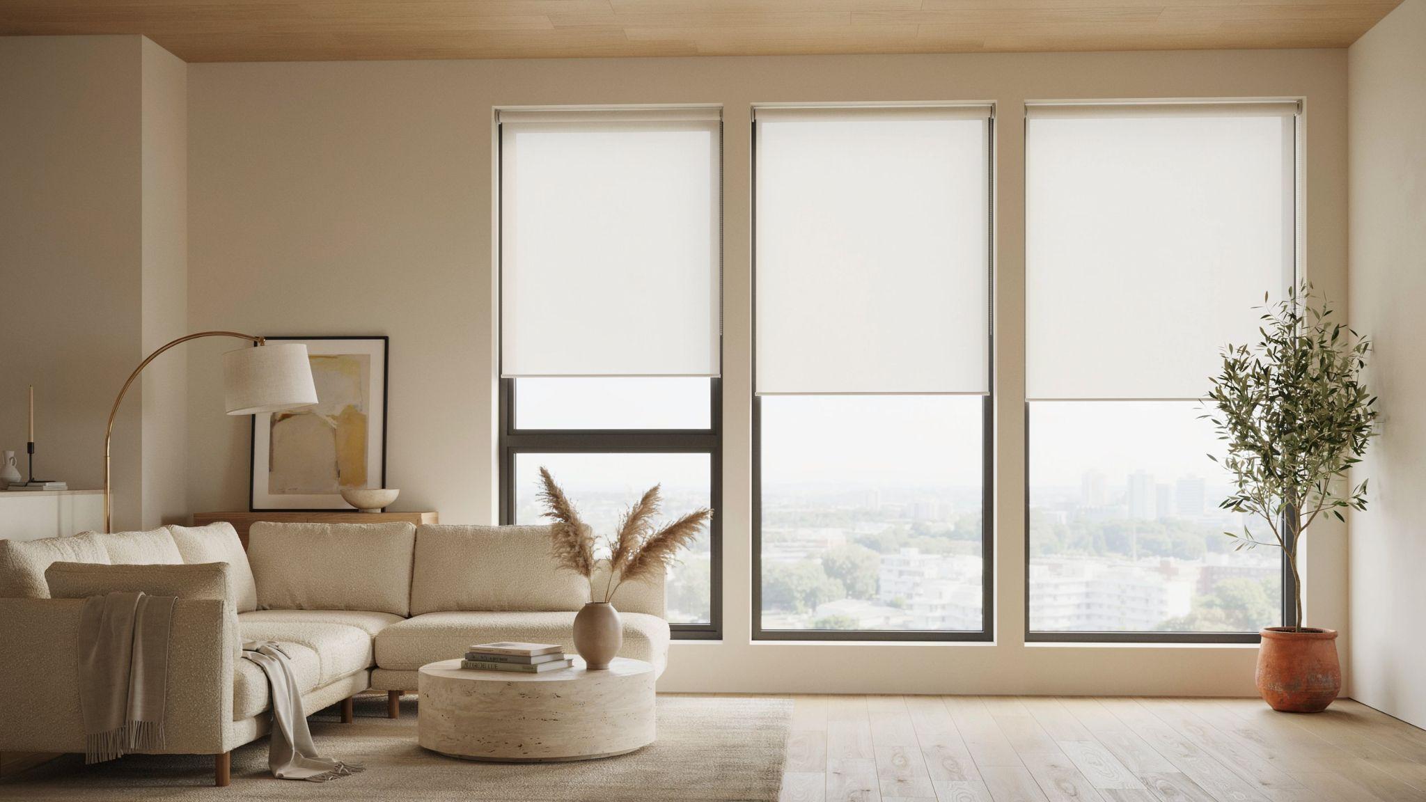 Faux wood blinds adding timeless style and durability to three windows.