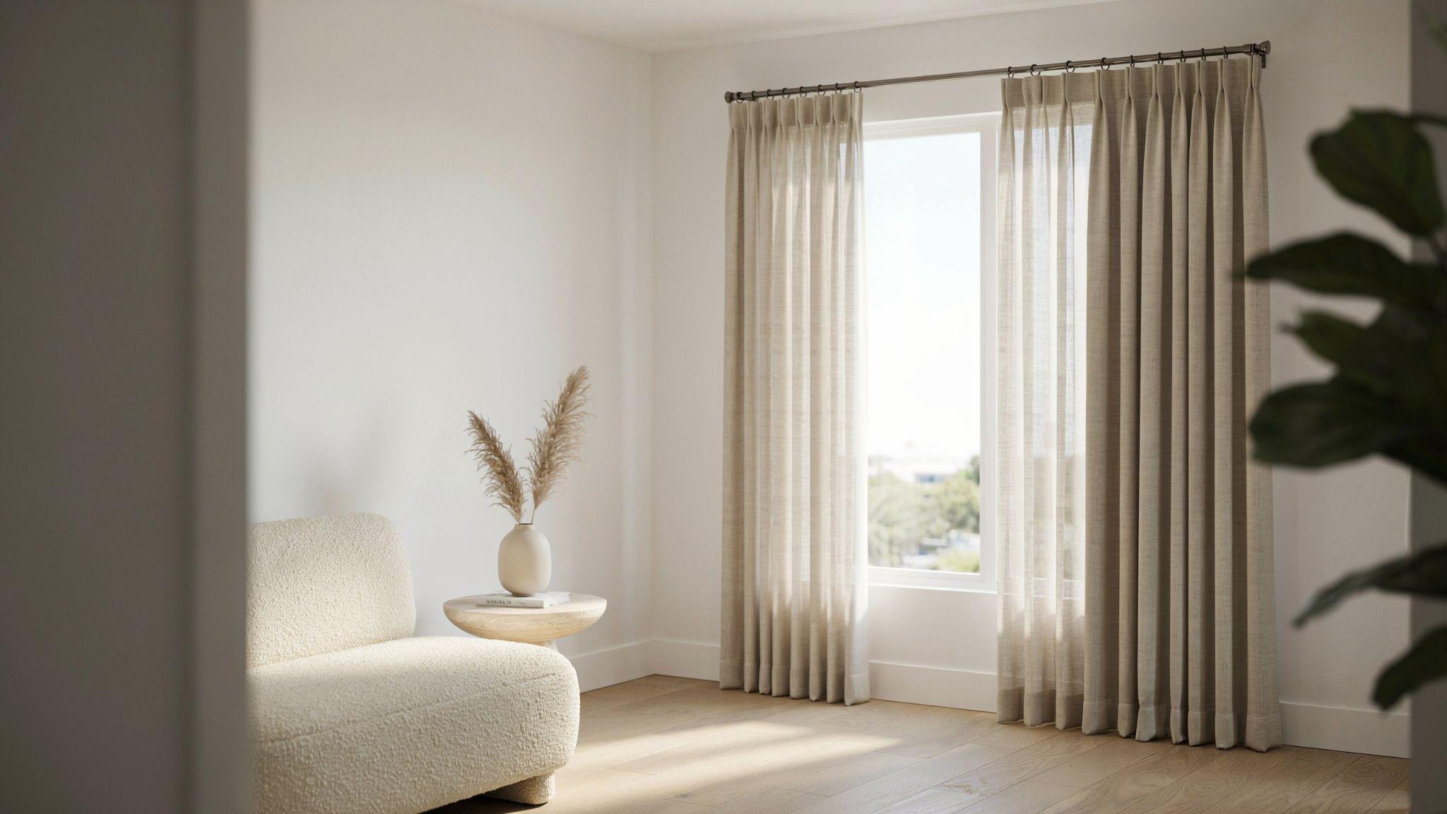 Sheers mounted inside window frame with drapes outside for layered privacy control