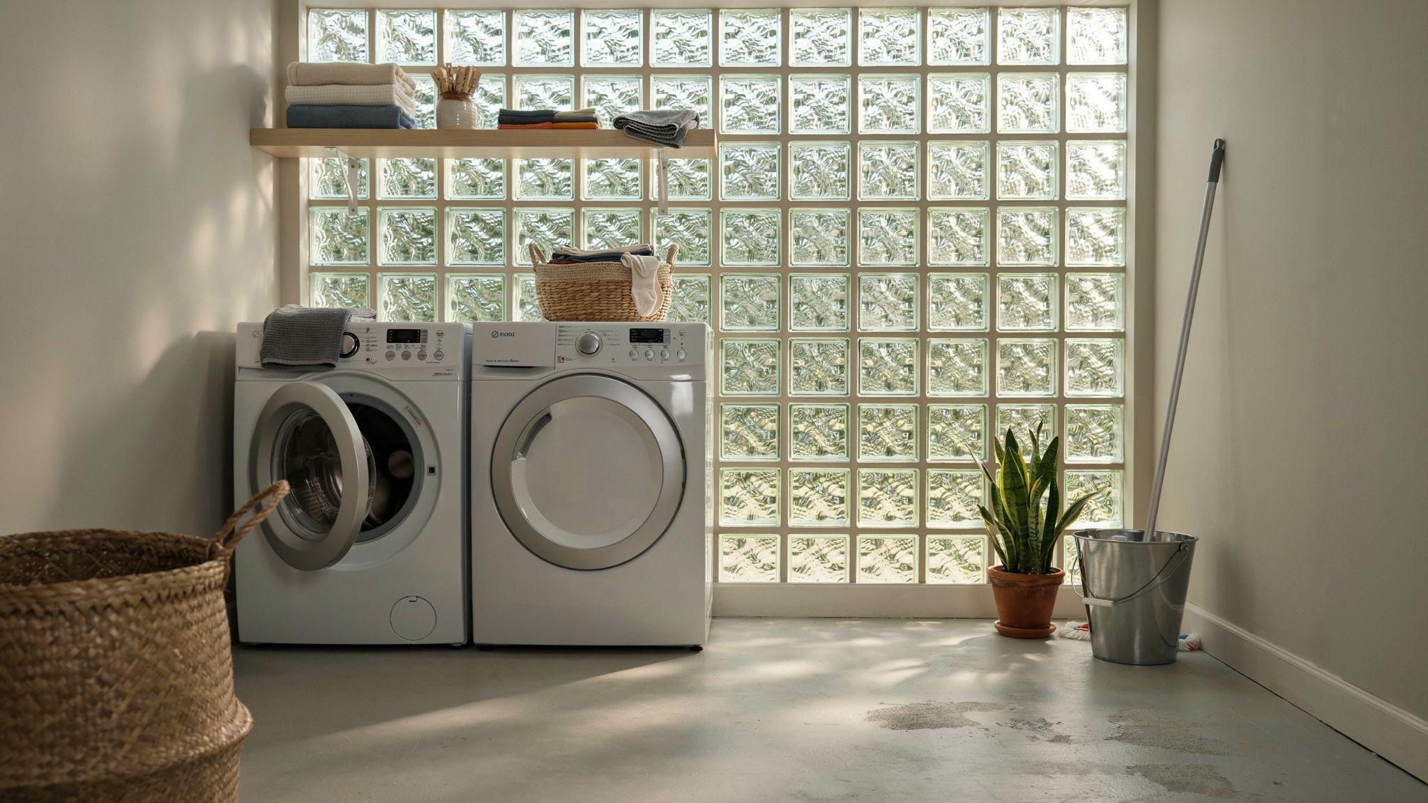 Glass block basement windows providing privacy, security, and filtered natural light.