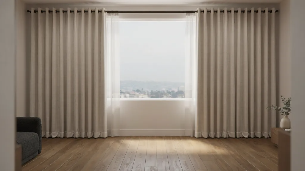 Extra-wide drapery panel with many curtain rings for support.