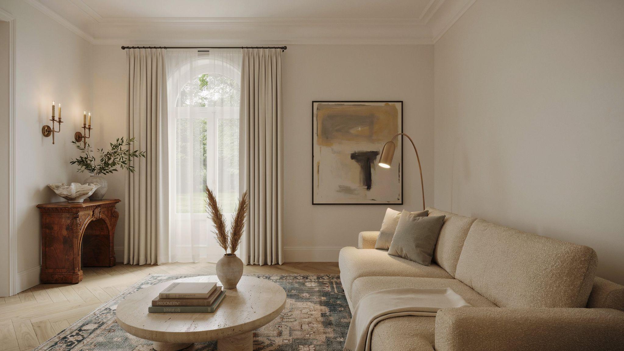 Floor length curtains adding elegance and height to interior spaces