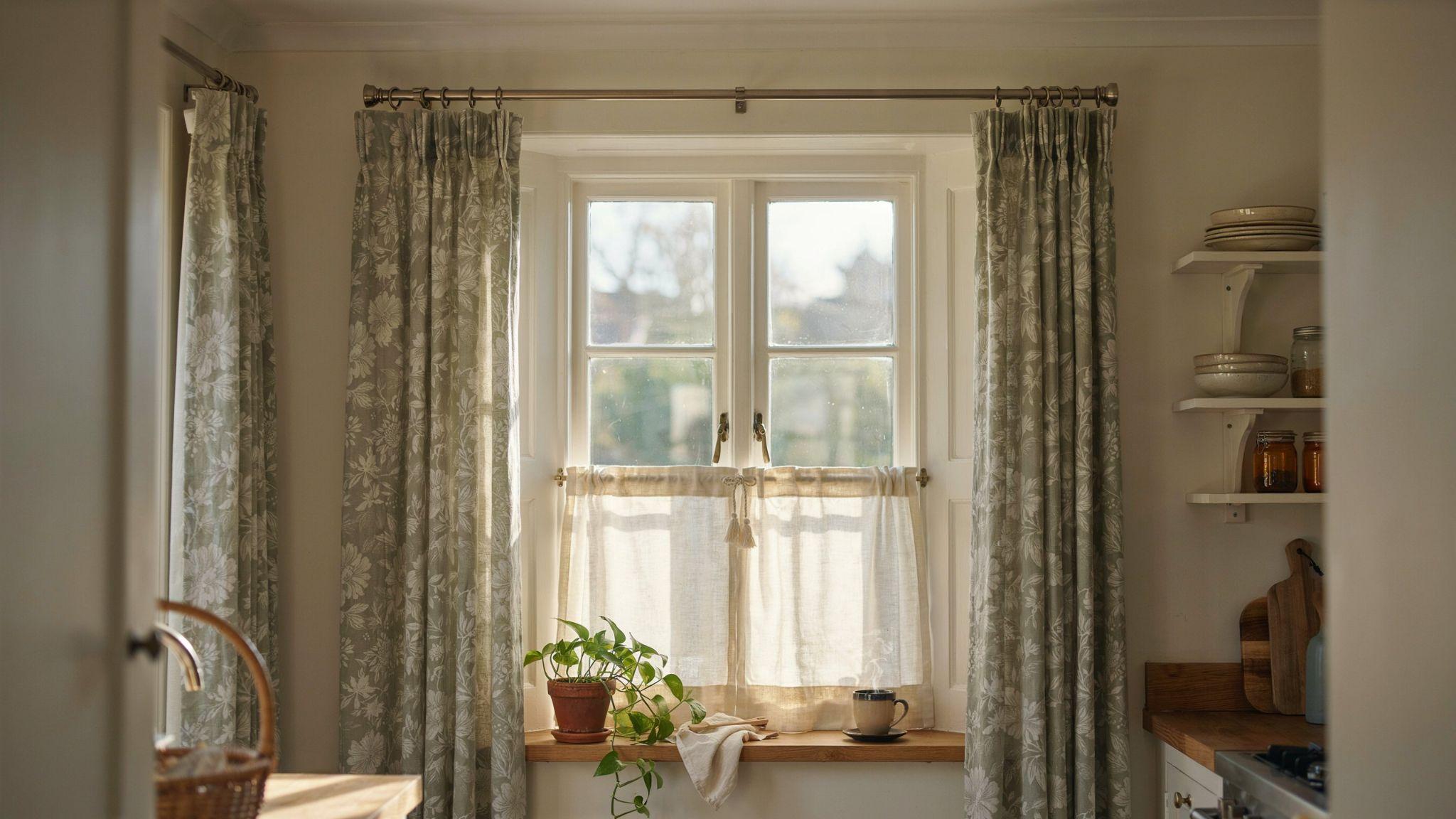Layered curtains on hidden cafe rods creating a clean and uncluttered window appearance