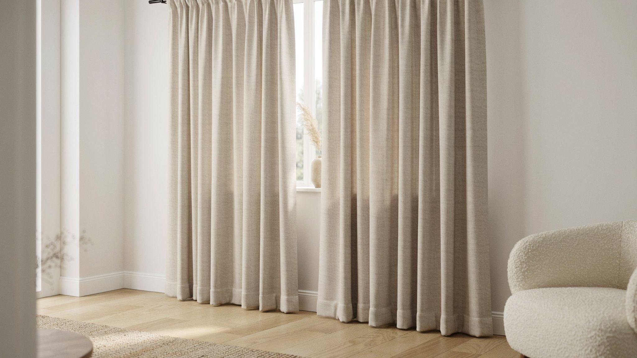 Back tab curtains with smooth flat top and hidden hardware creating a clean polished window look
