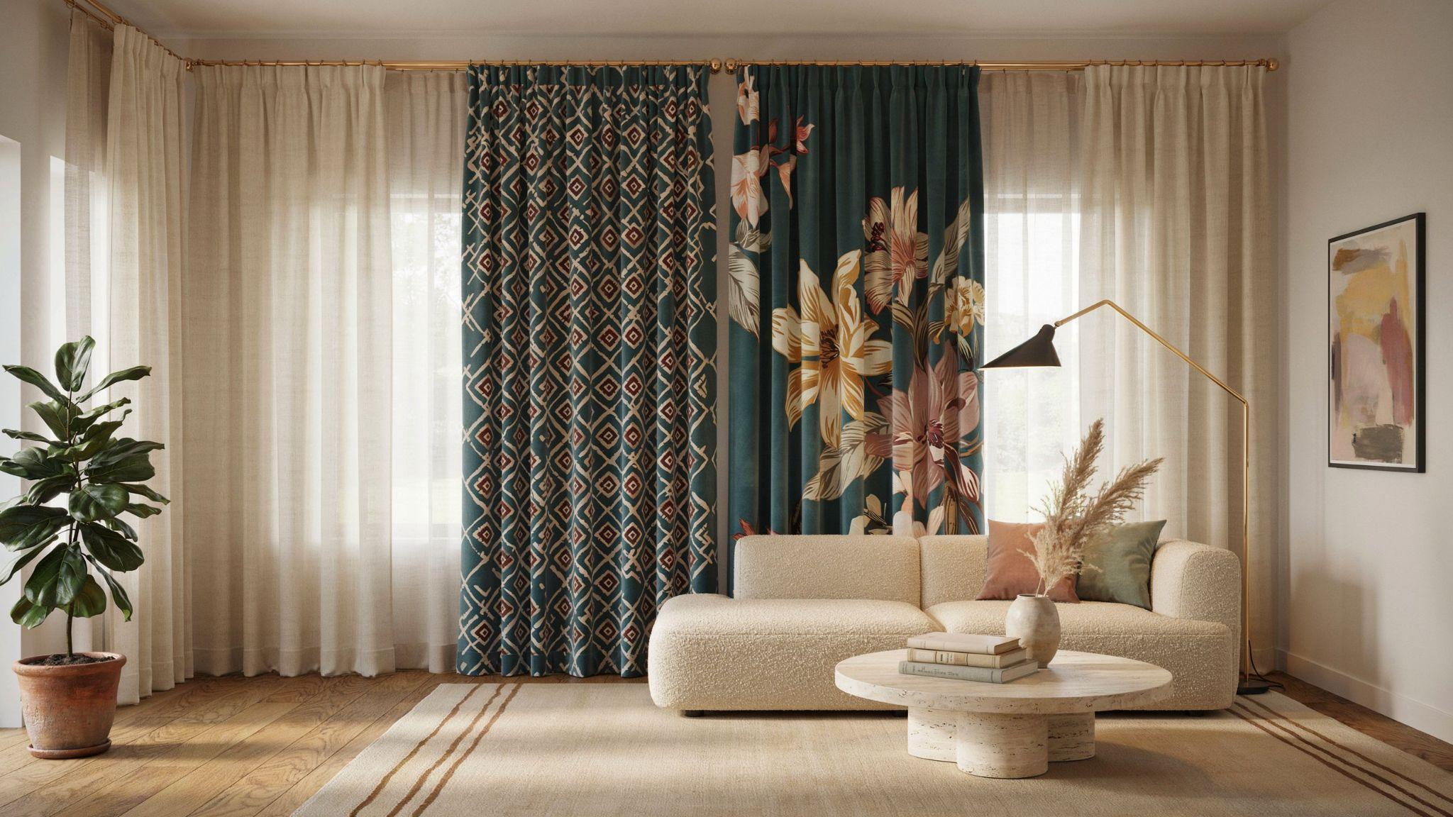 Patterned curtains creating a bold focal point in stylish interiors
