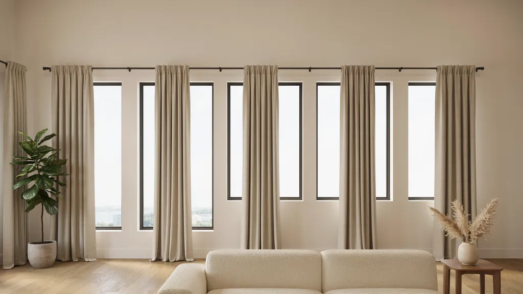 interior showing different standard curtain lengths represented across windows in a modern home setting.