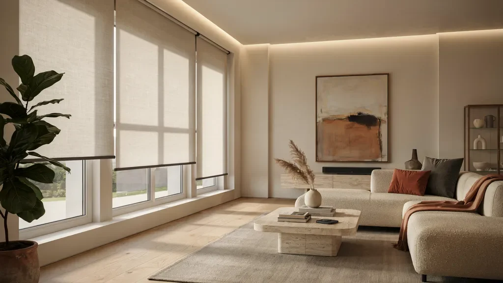 Motorized blinds in a smart living room