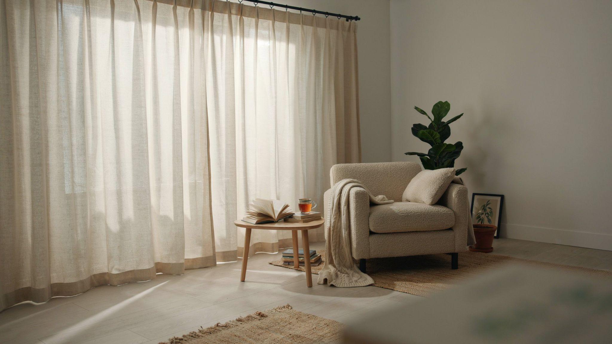Tab top curtains creating a relaxed and casual interior design style