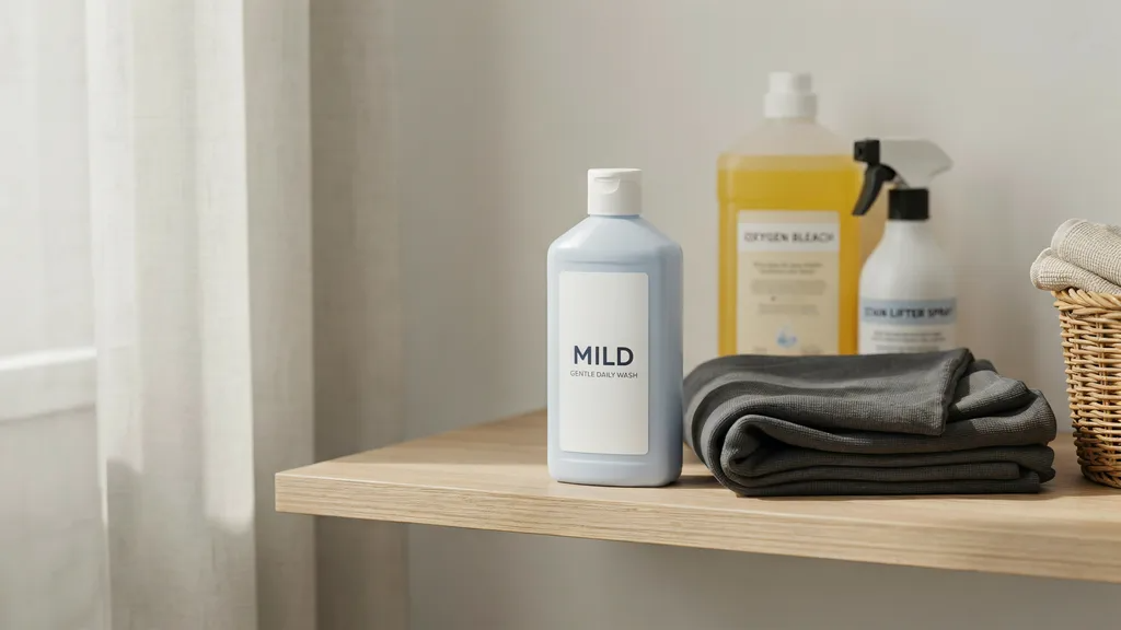 Using mild detergent instead of bleach on blackout curtains.