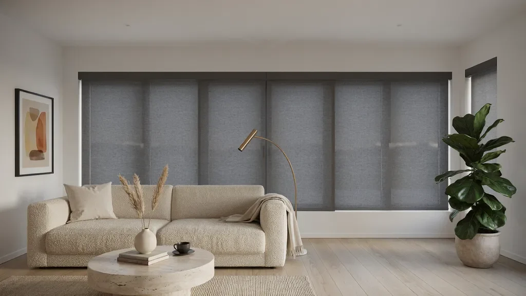 Modern roller blinds in a living room