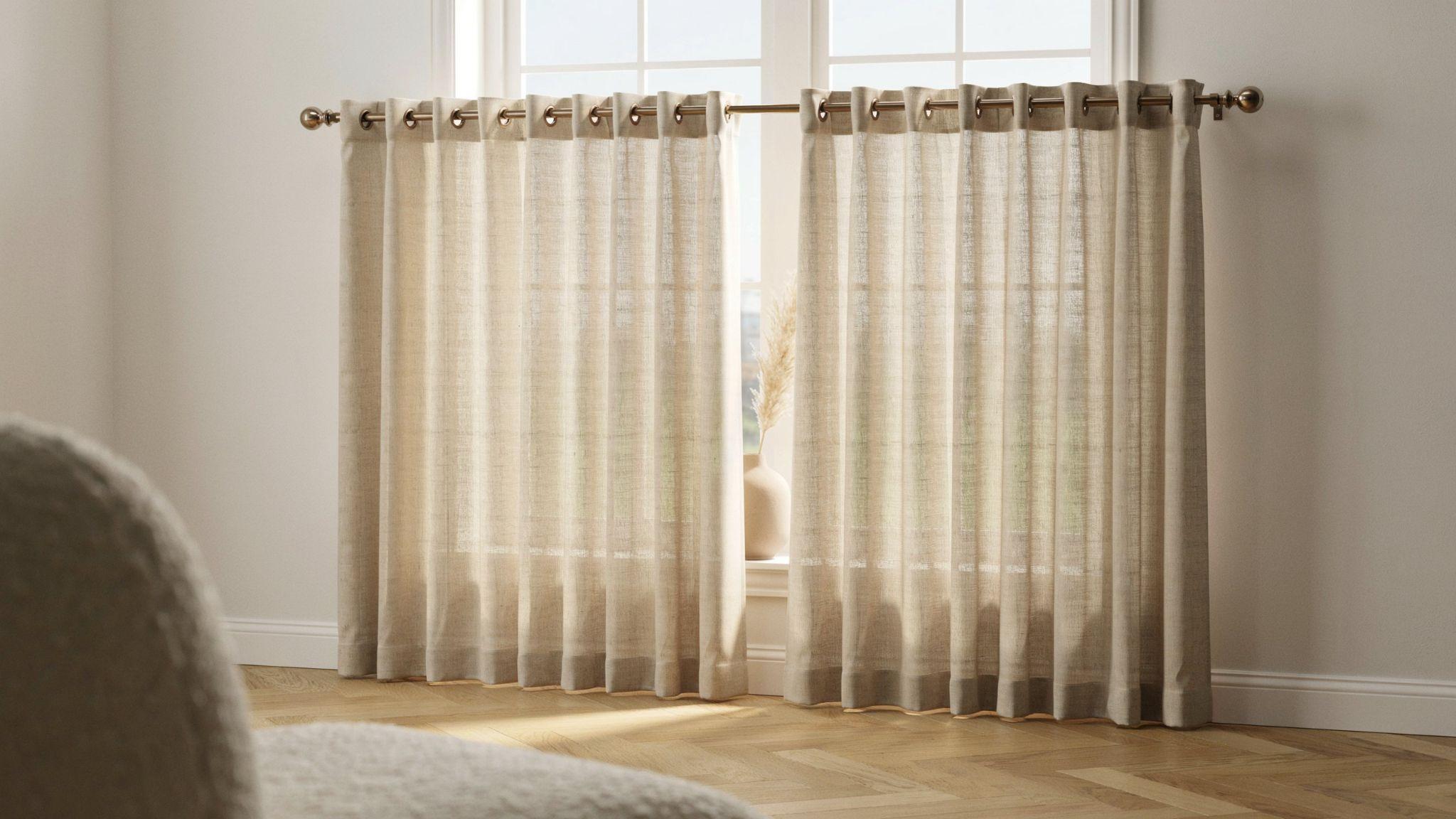 Back tab curtains with hidden loops sliding onto rod creating clean, minimal window treatment look