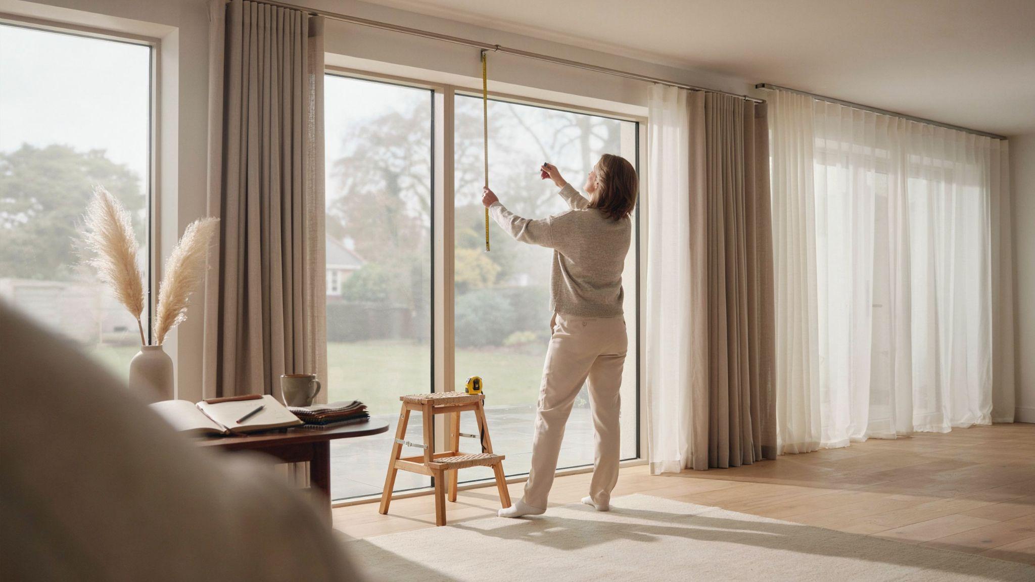 Measuring curtain length from rod to floor in a room with 10 foot ceilings.