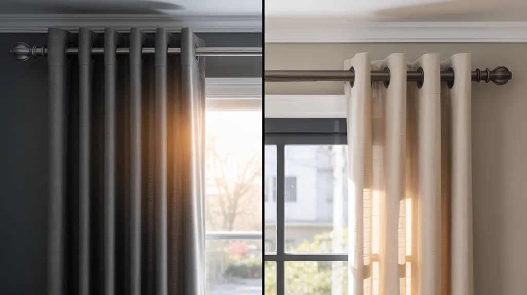 Comparison of thin and thick curtain rods showing how diameter affects strength and prevents bending under heavy curtains.