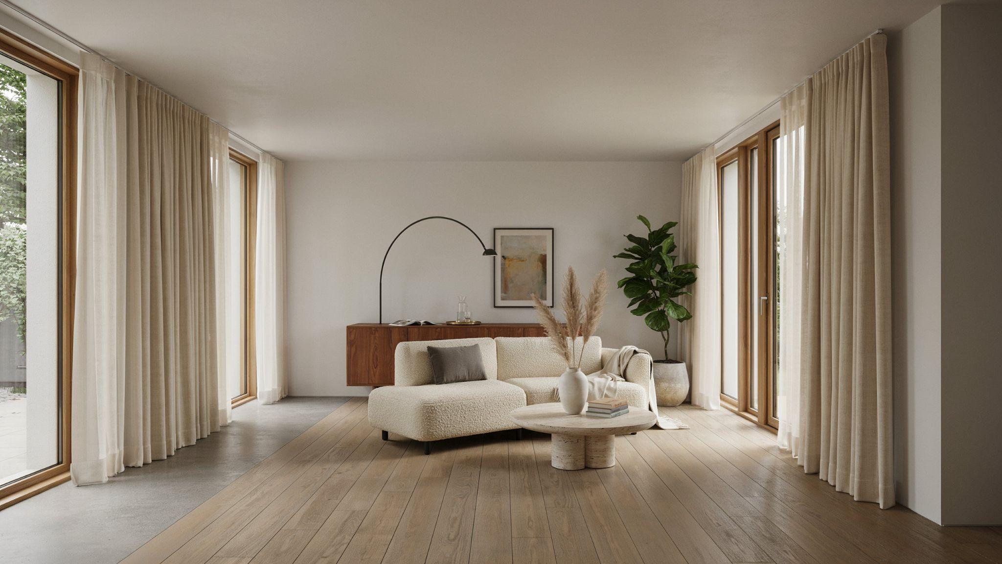 Flat panel curtains enhancing clean modern and contemporary home interiors
