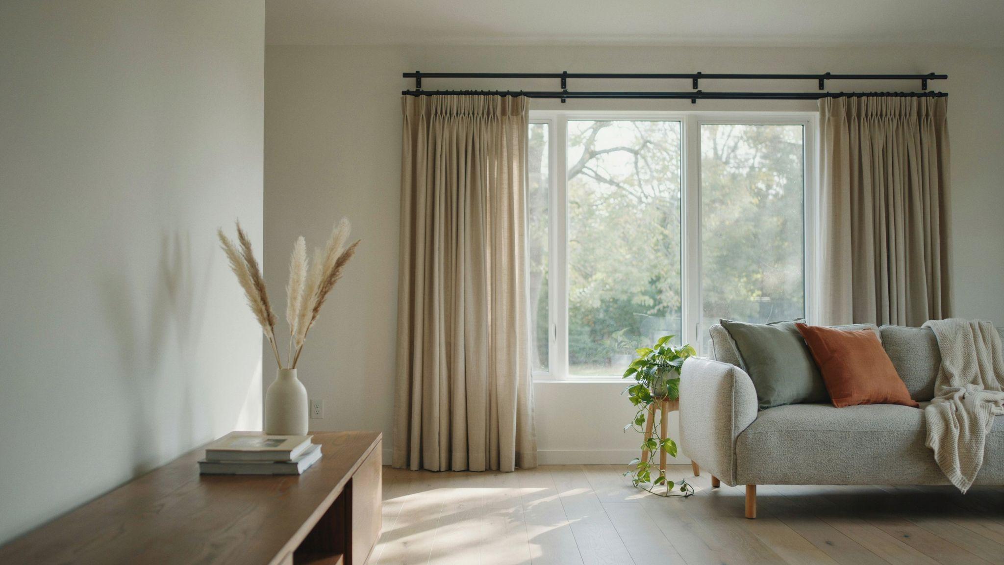 Traverse curtain rod system smoothly operating heavy curtains in spacious modern living room