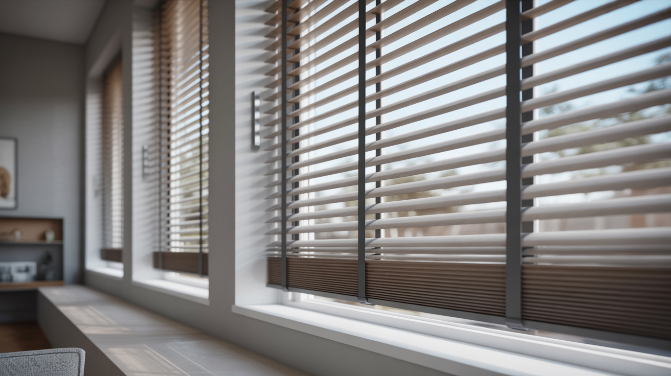 "Cordless blinds fully lowered over a window, showing proper positioning for privacy and light control."