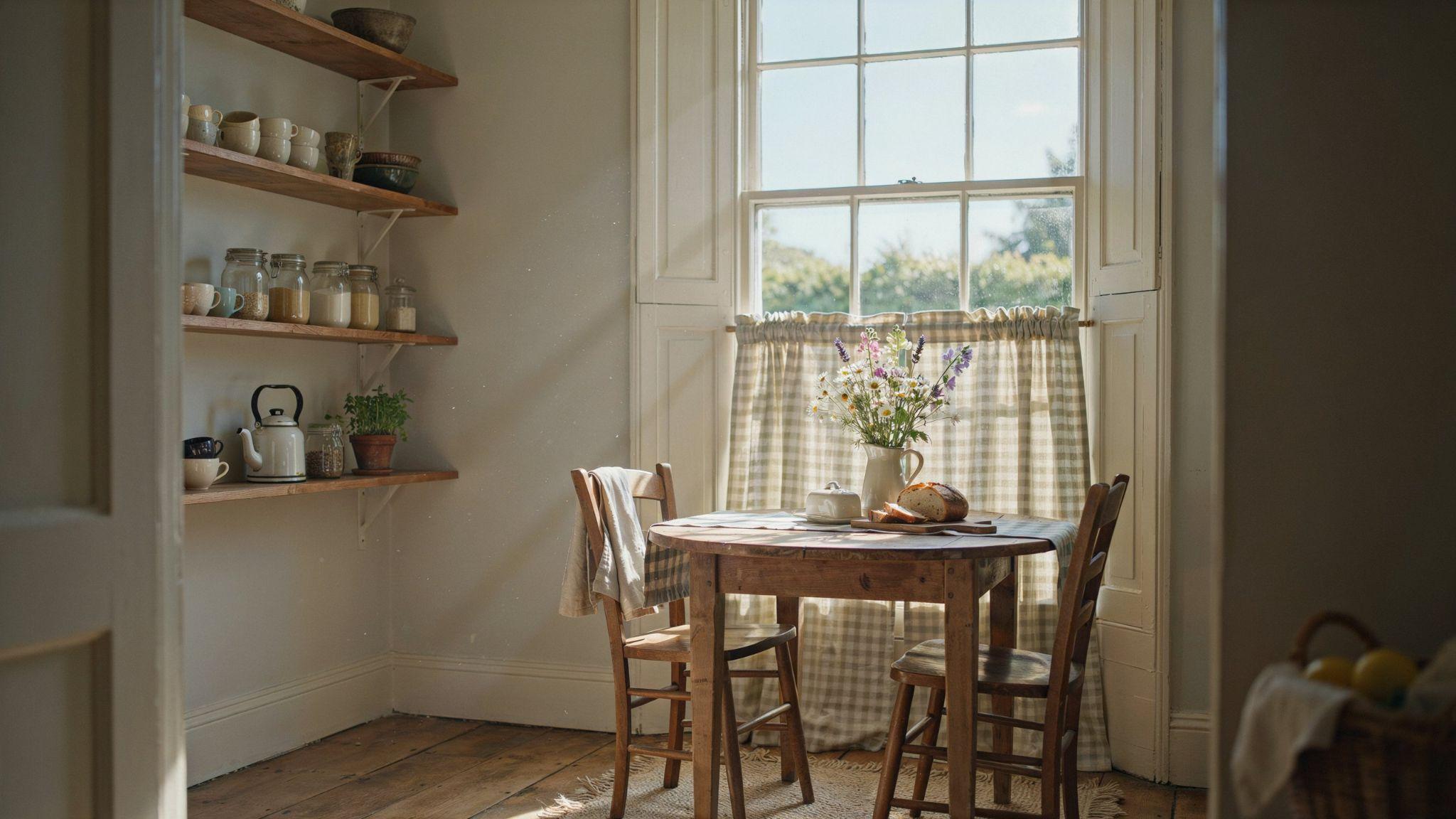 Café curtains offering privacy while allowing natural light into kitchens