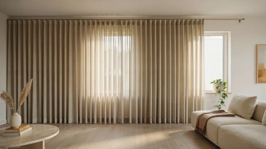 Tailored pleat curtains with clean three fold design offering a balanced structured look that works well in modern interiors needing a refined and polished finish.