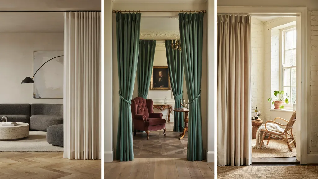 Different curtain pleat styles matched with various room designs showing how pleat choice impacts style functionality, lighting control and overall balance in interior spaces.