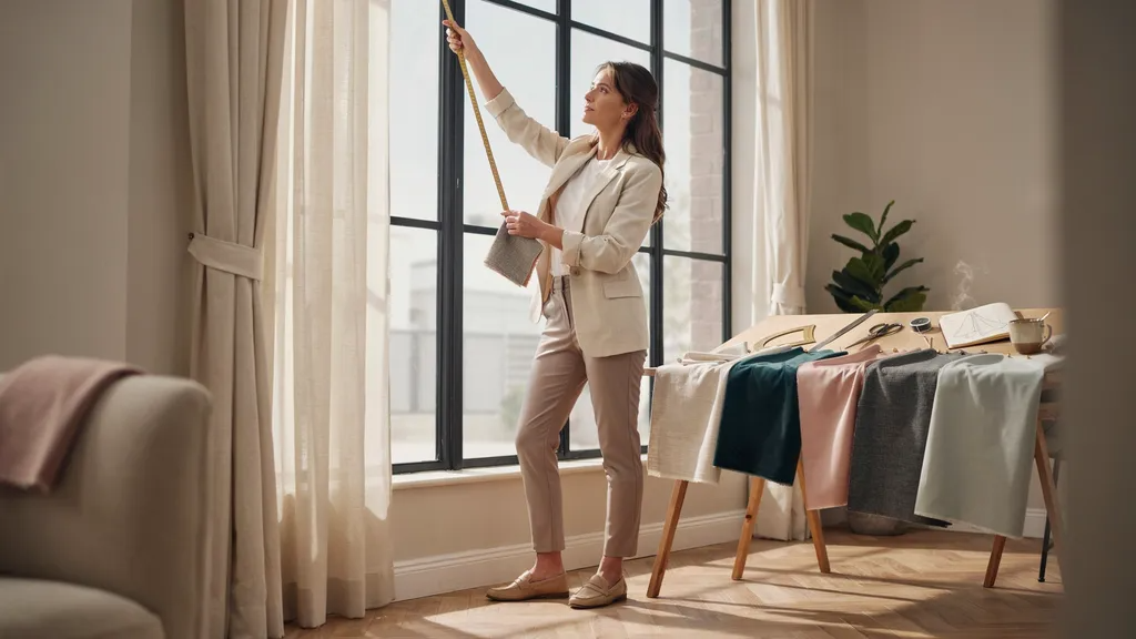 Designer measuring windows for custom-made curtains.