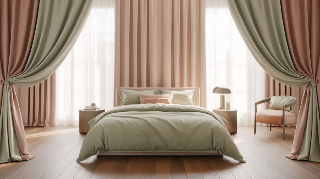 Curtains and bedding coordinated in matching tones for a cohesive look.