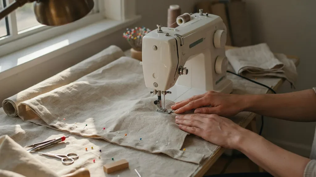 Creating a wide bottom hem to help curtains hang evenly and neatly.
