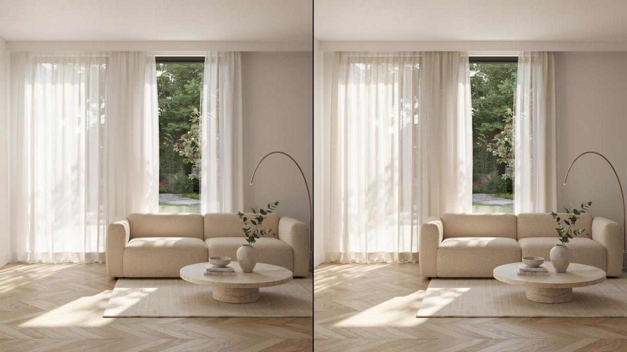 Side-by-side comparison of sheer and semi-sheer curtains highlighting differences in transparency, light filtering, and privacy.