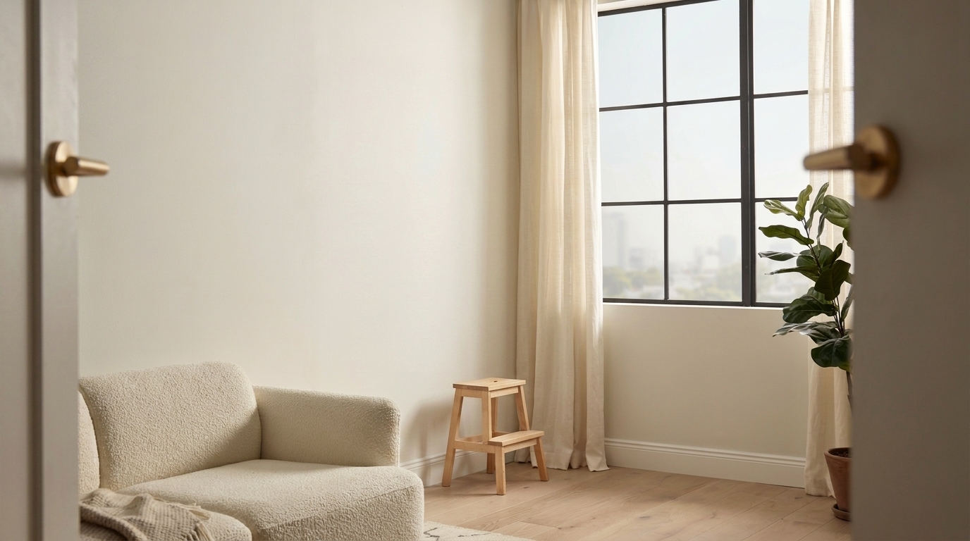 Measuring curtain rod placement above a window with a tape measure and level before drilling installation holes.