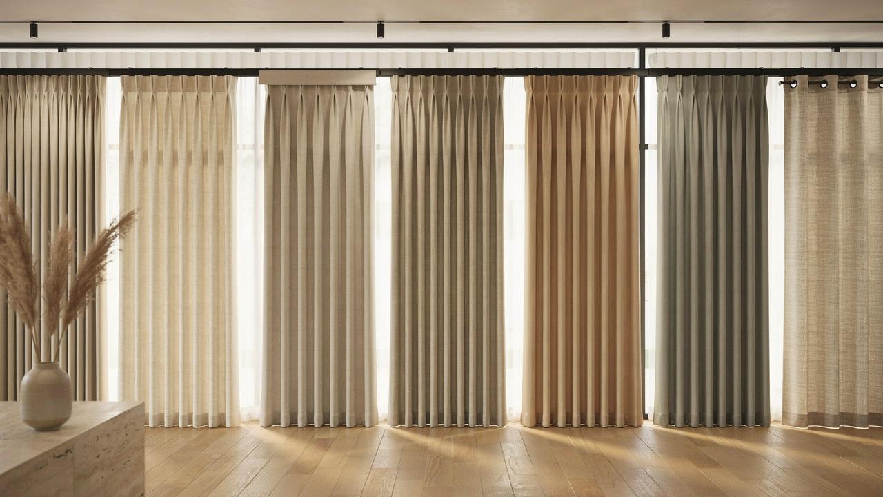 Various curtain pleat styles displayed side by side to highlight their differences in folds and draping patterns.