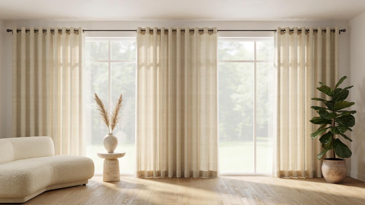 Rod pocket, tab top, and back tab curtains displayed side by side to showcase their different hanging styles and draping effects.