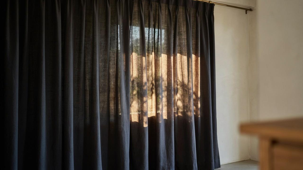 Black curtains exposed to direct sunlight showing how dark fabric absorbs light while helping reduce heat with proper insulation.