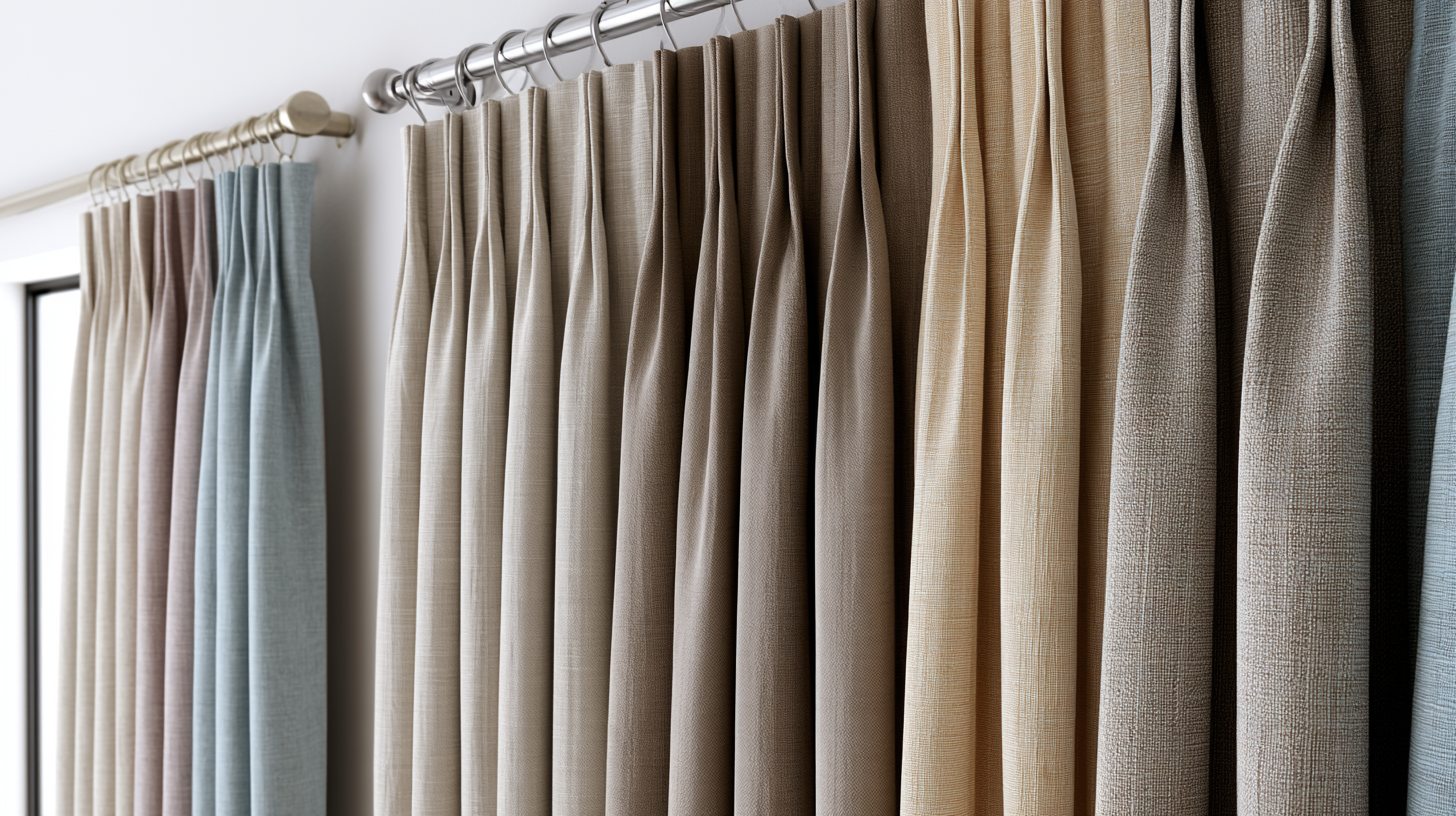 Different curtain top styles displayed on rods and tracks with linen curtains.