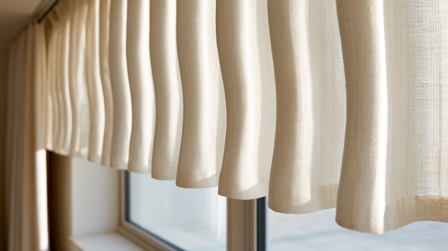 Ripple fold curtain tops hang on a track by a large window, forming waves across the fabric.