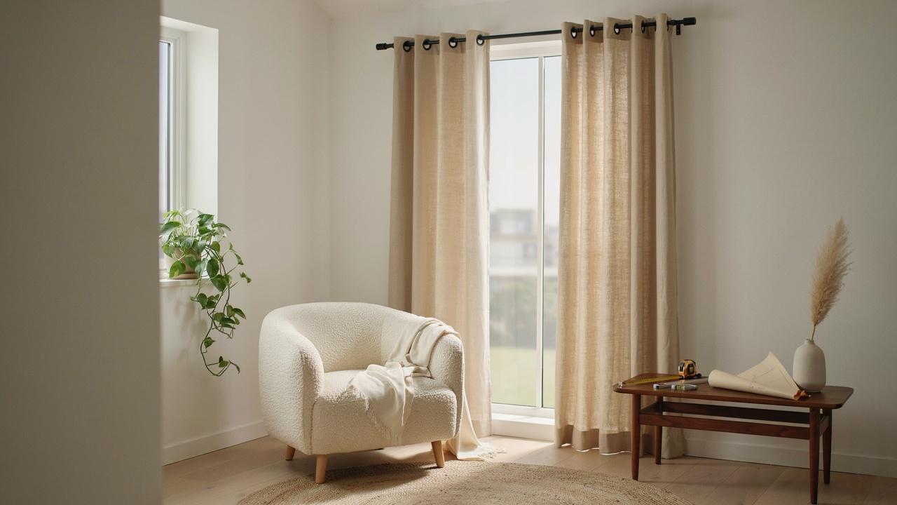 Modern window with curtain rods installed above and wider than the frame, showcasing the best curtain placement for an elegant look.
