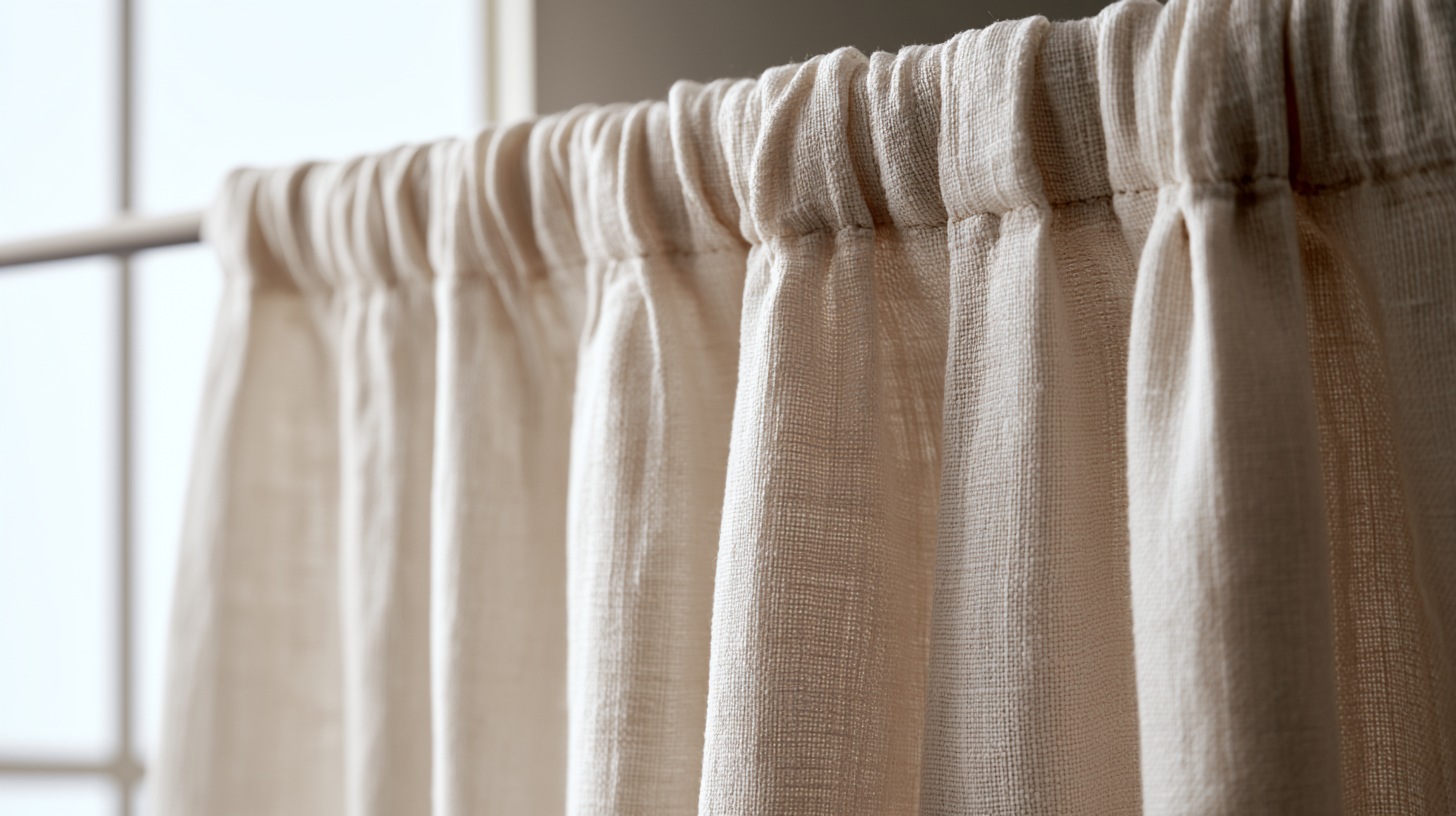Close-up of a curtain top with a sewn pocket, rod slid through, creating soft gathered folds.