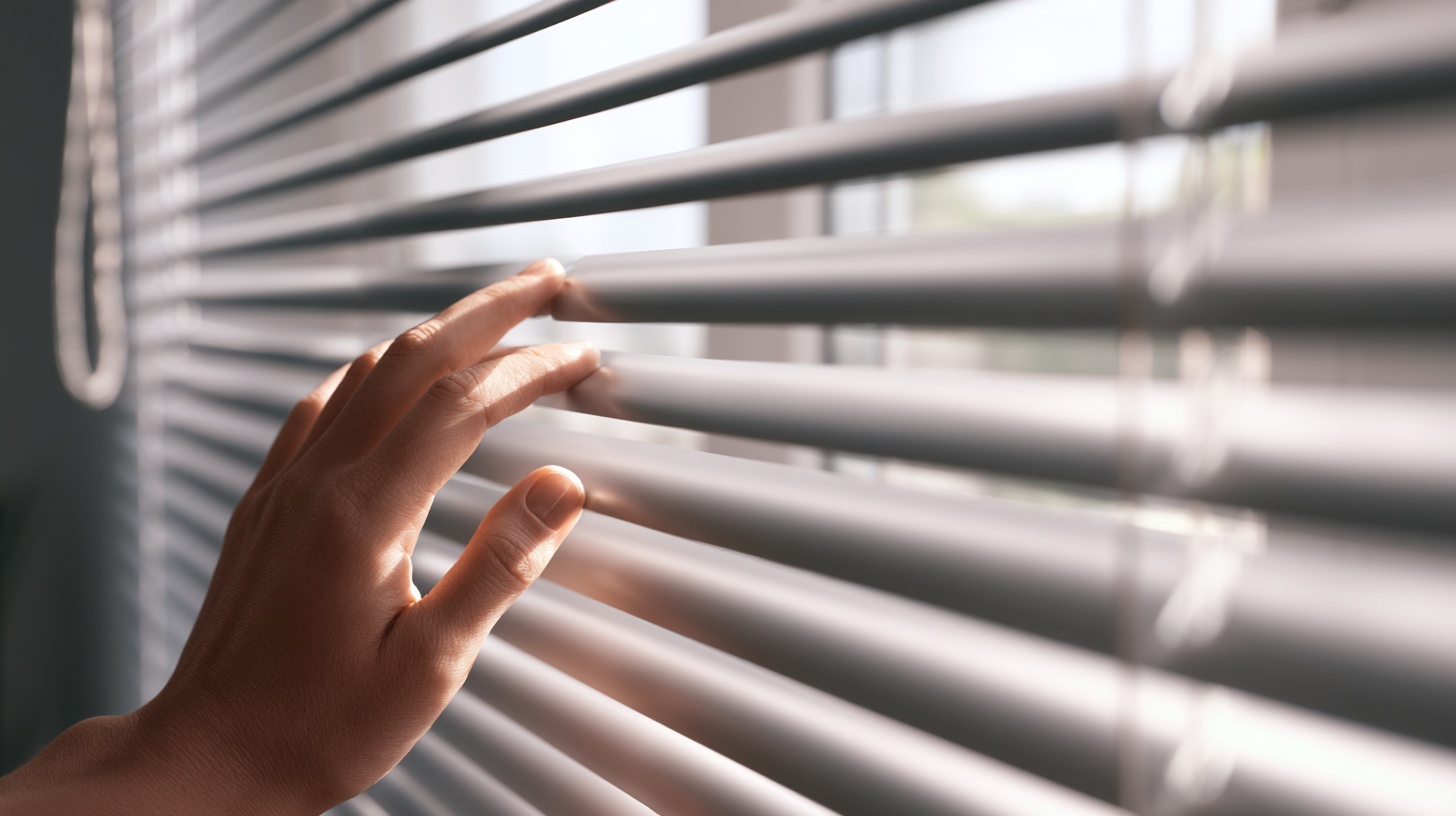 Hand releases the blind cord after setting window blinds at the right height.