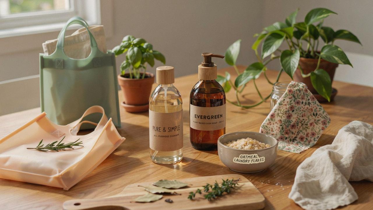 Reusable PEVA products representing eco-conscious living.