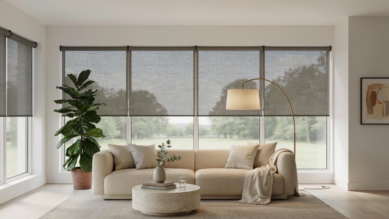 Cozy living room with top and bottom cellular shades on window for privacy and light control.