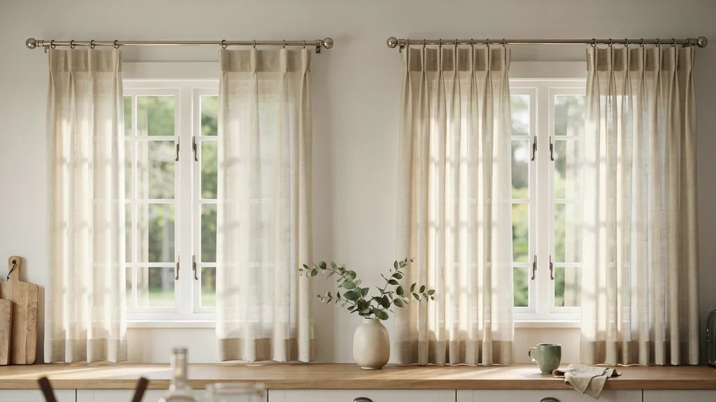 Comparison of flat and full cafe curtain gathers.