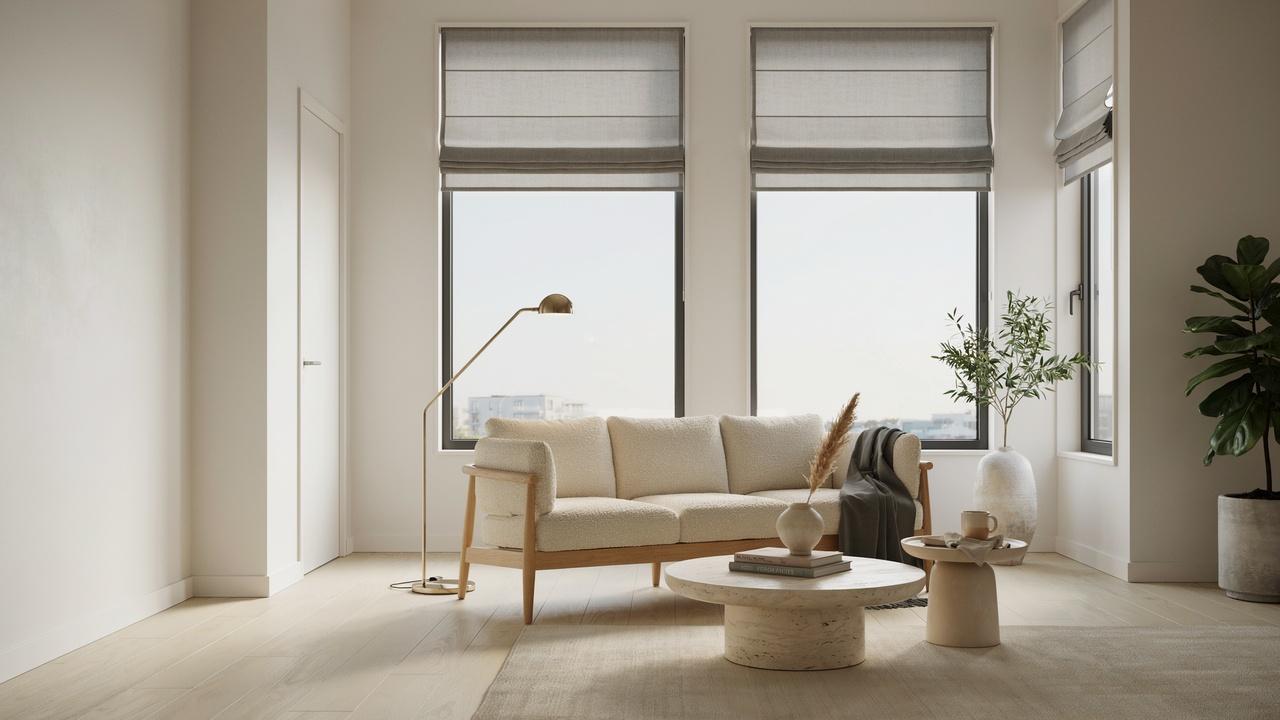 Modern Roman shades in a contemporary home.