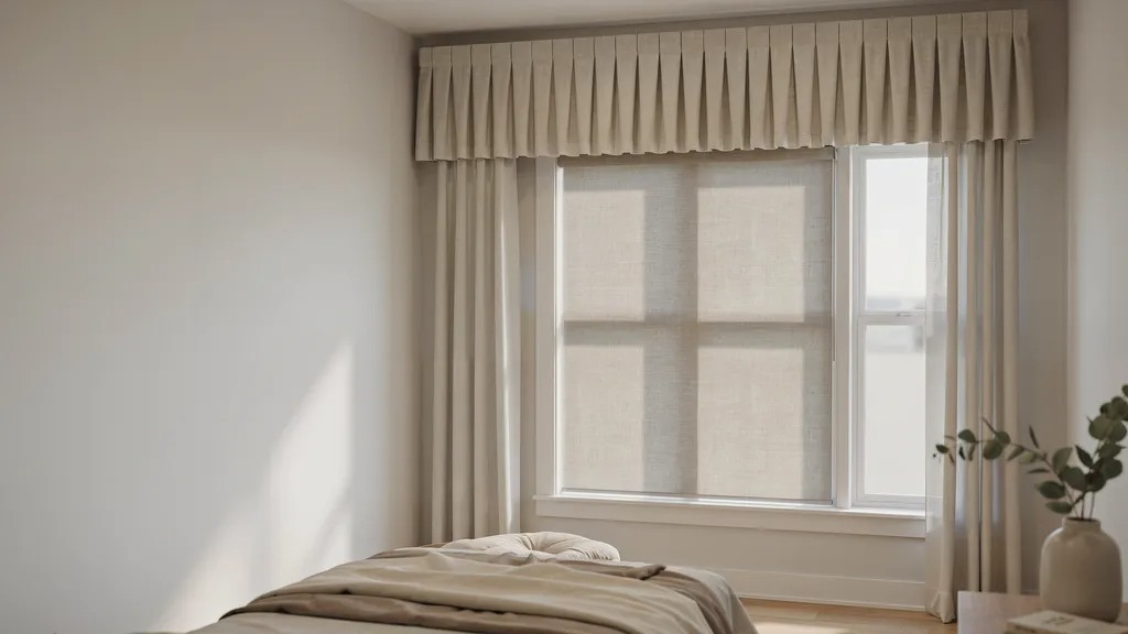 Fabric valence covering the blackout shade hardware.