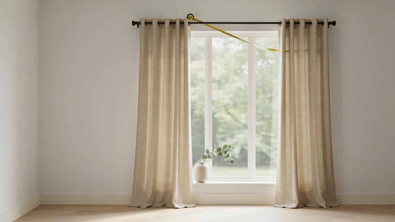 Window showing the correct curtain rod height above the frame with long curtains creating a taller and more balanced appearance.