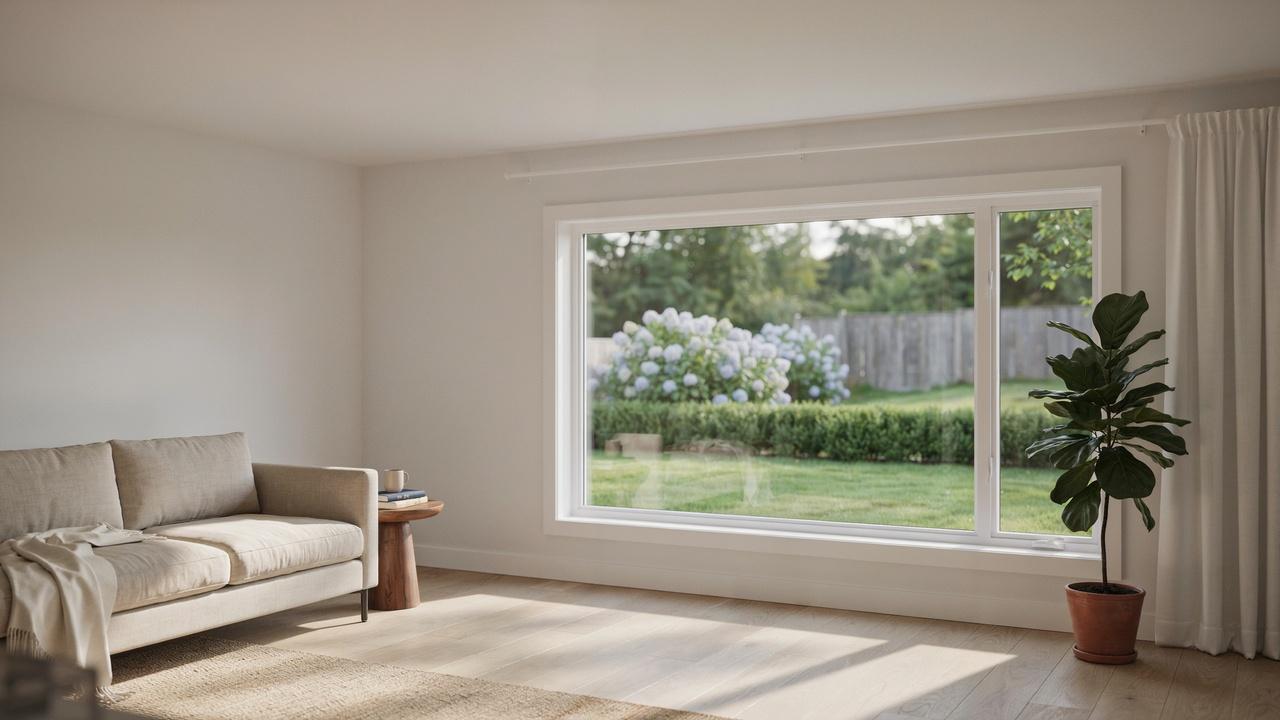 Fixed picture window with a stationary glass panel and unobstructed outdoor view.