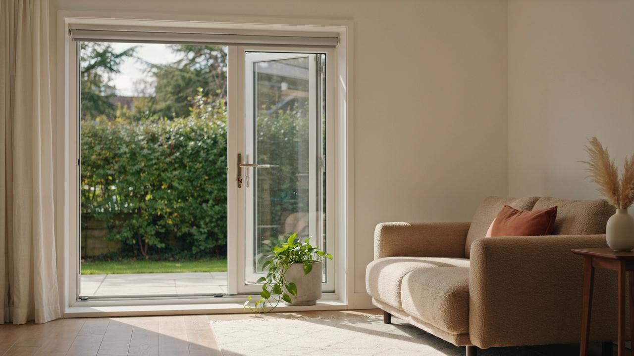 Horizontal sliding window with one glass sash open and the other closed.