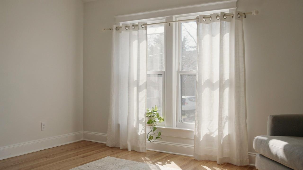 Painted PVC pipe curtain rod mounted above a bright window.