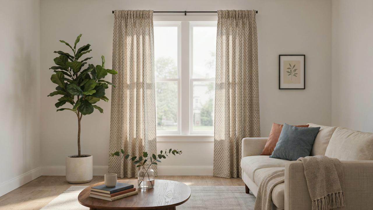 Versatile cotton curtains framing a bright everyday family room.