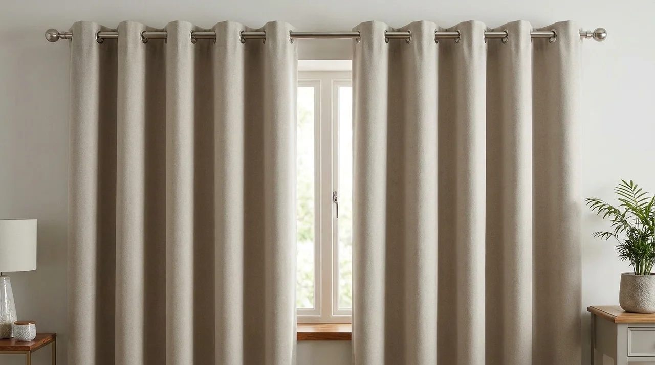 Grommet curtains with even spacing, balanced panels, smooth fabric, and consistent W-shaped folds.