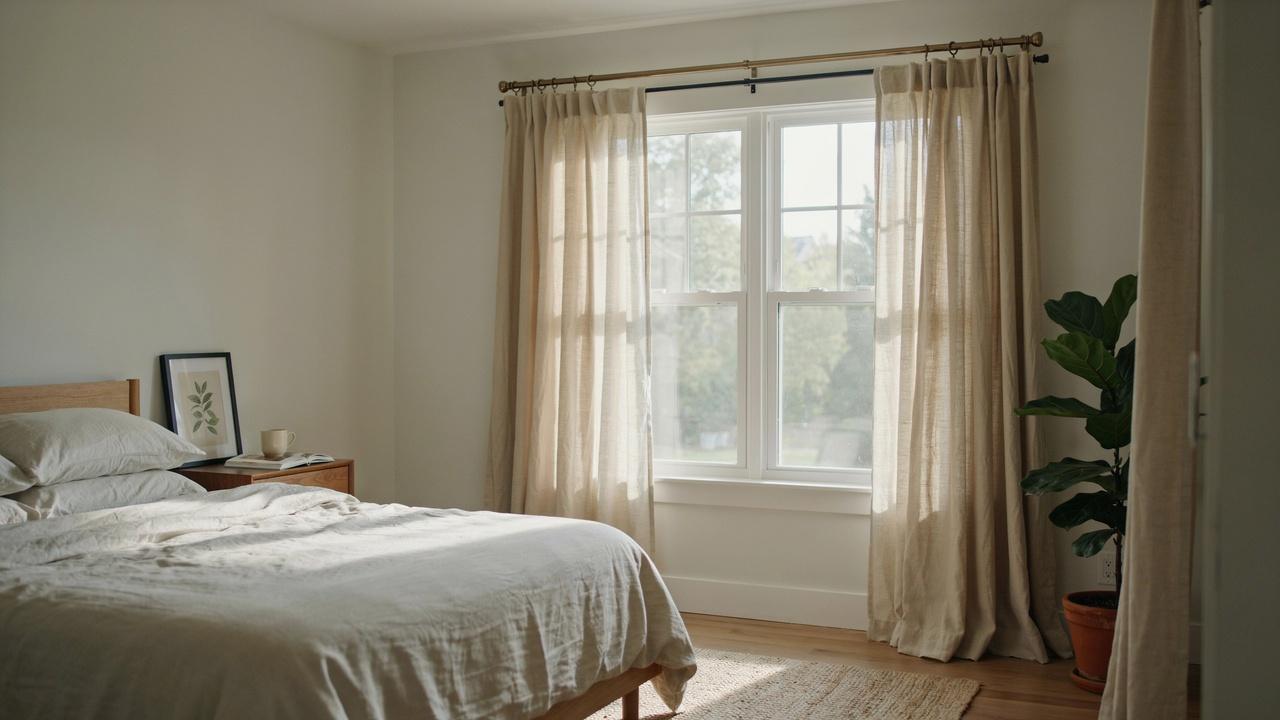 Layered sheer and heavier curtains providing flexible light and privacy control.